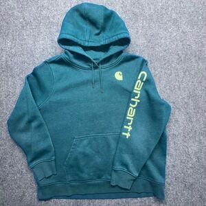 Carhartt Women's Relaxed Fit Midweight Logo Sleeve Graphic Hoodie Teal XXL
